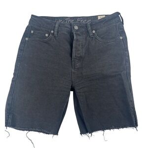We The Free Free People Black Denim Bermuda Shorts Button Fly Raw Hem Size 26